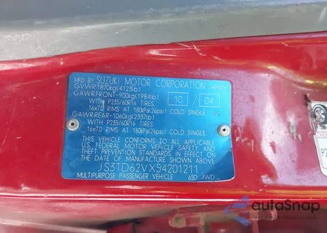 2005 Suzuki Grand Vitara Ex/Lx из США, поврежденный, VIN JS3TD62VX54201211